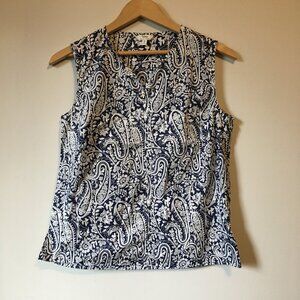 Tilley Navy Paisley Pattern 100% Cotton Tunic V-Neck Tank Top - M Made in Canada